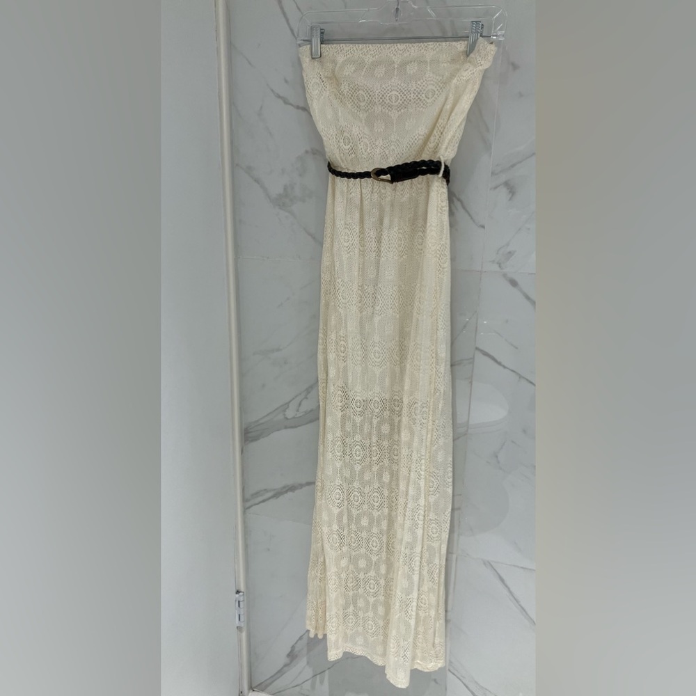 Lace Strapless Maxi Dress with belt - Size Small